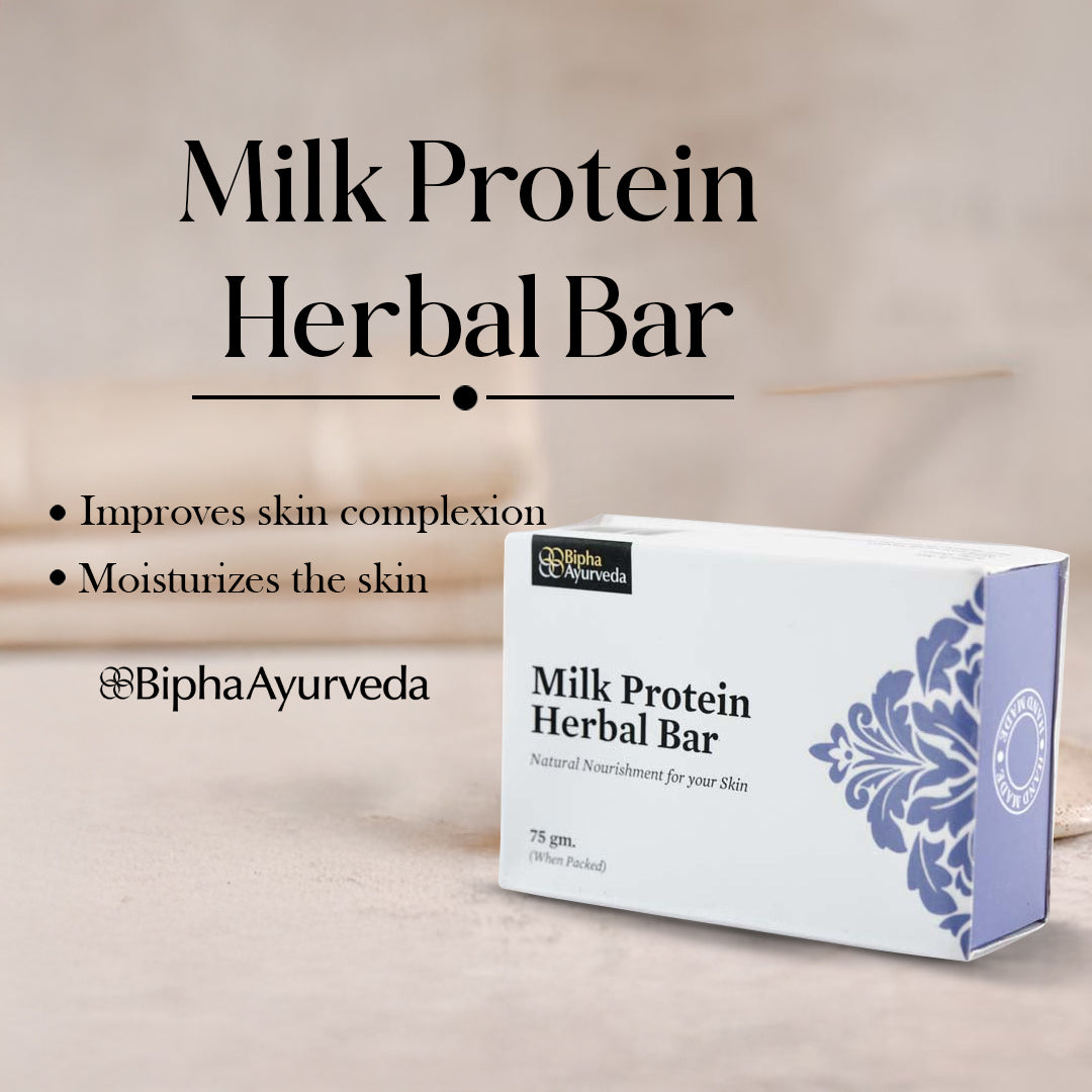 Milk protein herbal bar box with natural nourishment text, 75 g