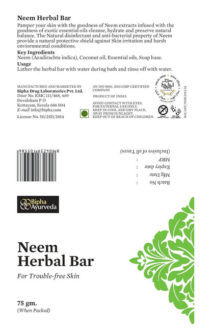 Neem Herbal Bar  - For Trouble-free Skin