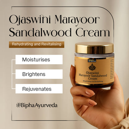Ojaswini Marayoor Sandalwood Cream-A rich textured cream for Nourished& Smooth skin with the Pure Extracts of Sandalwood. Natural Moisturizer for Dry Skin 75 gm