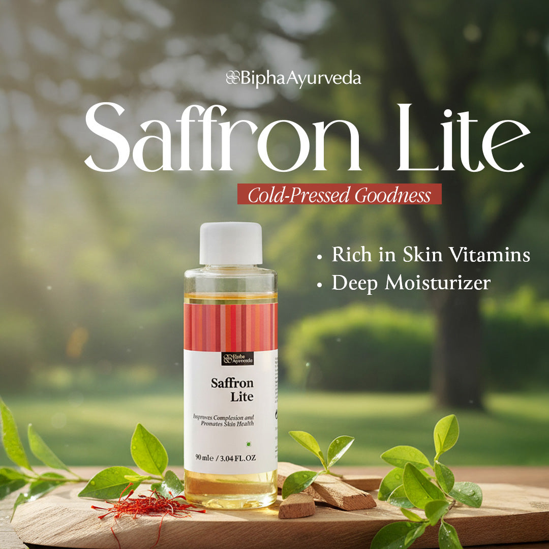Skincare serum bottle with white cap, red label, amber liquid on wooden surface