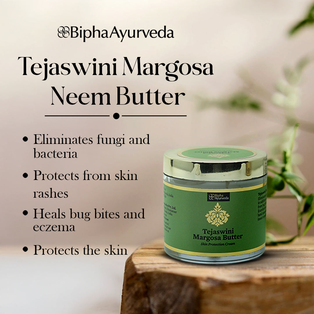 Tejaswini Margosa Neem Butter jar with Biphayurveda text and benefits list