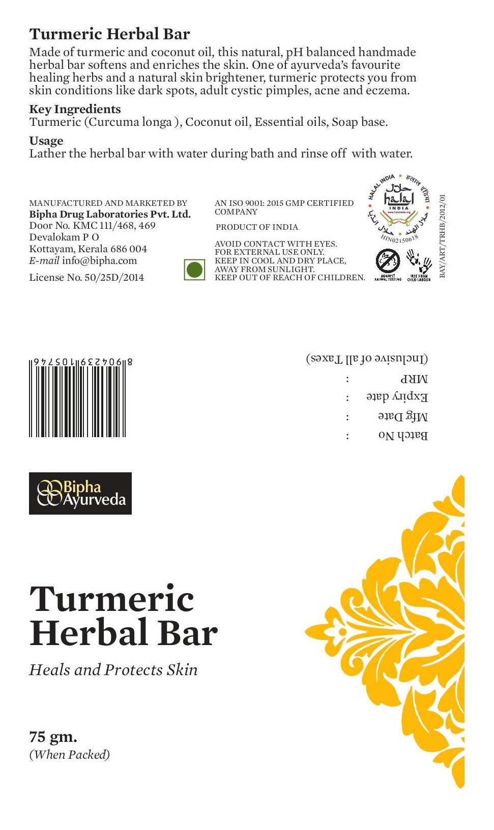 Turmeric Herbal Bar - Heals and Protects Skin