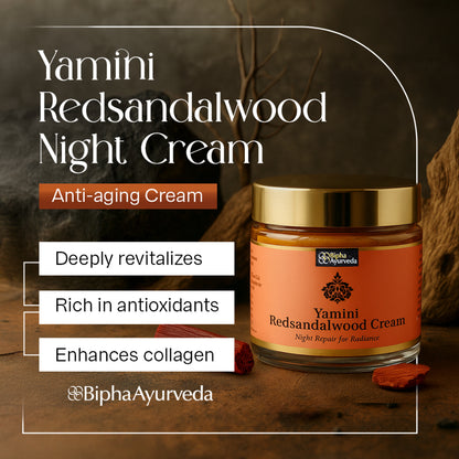Yamini Redsandalwood Night Cream for Flawless Youthful Skin enriched with Natural Butters, Essential oils and Pure Active Herbs - 75gm