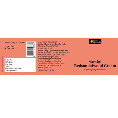 Yamini Redsandalwood Night Cream for Flawless Youthful Skin enriched with Natural Butters, Essential oils and Pure Active Herbs 75 gm