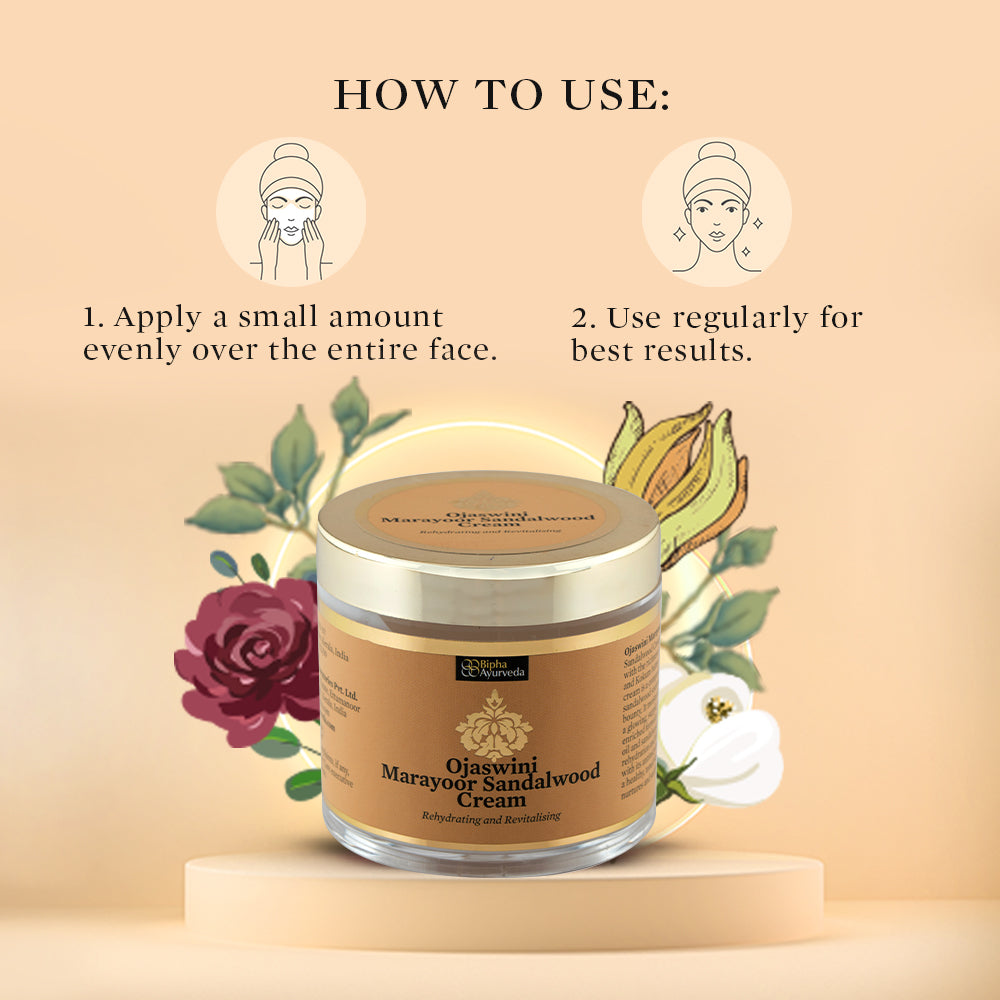 Ojaswini Marayoor Sandalwood Cream-A rich textured cream for Nourished& Smooth skin with the Pure Extracts of Sandalwood. Natural Moisturizer for Dry Skin 75 gm