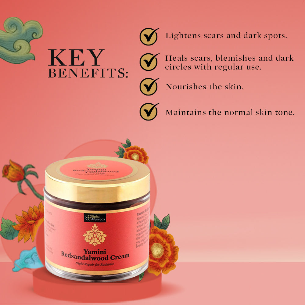 Yamini Redsandalwood Night Cream for Flawless Youthful Skin enriched with Natural Butters, Essential oils and Pure Active Herbs 75 gm